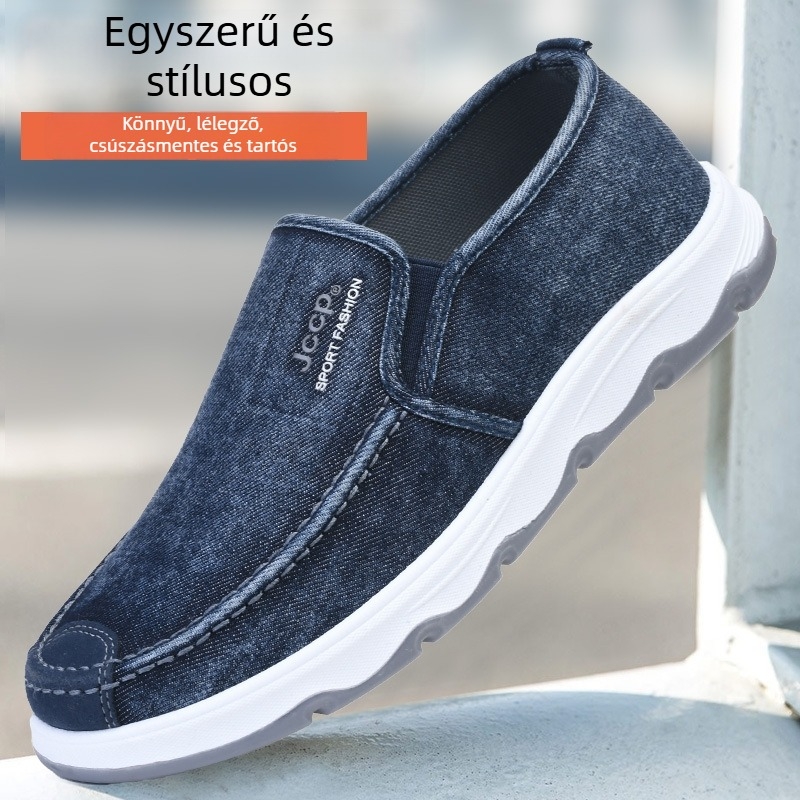 Férfi denim Slip-On cipő, lélegző, könnyű, csúszásmentes gumitalp, elasztikus pánttal