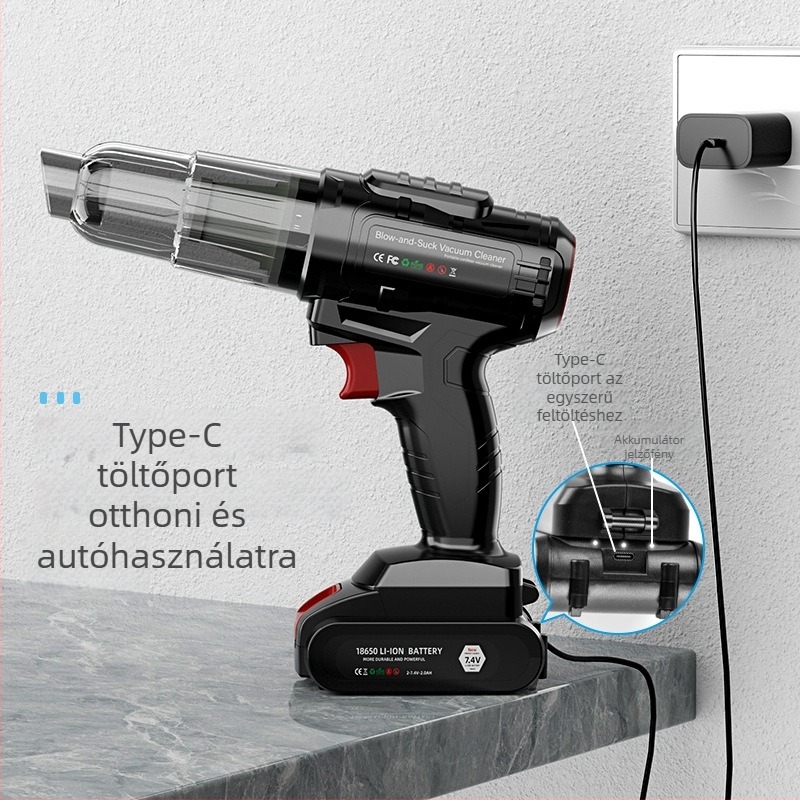 Kézi akkumulátoros autó porszívó, 7.4V, 110W, 6000Pa, Brushless