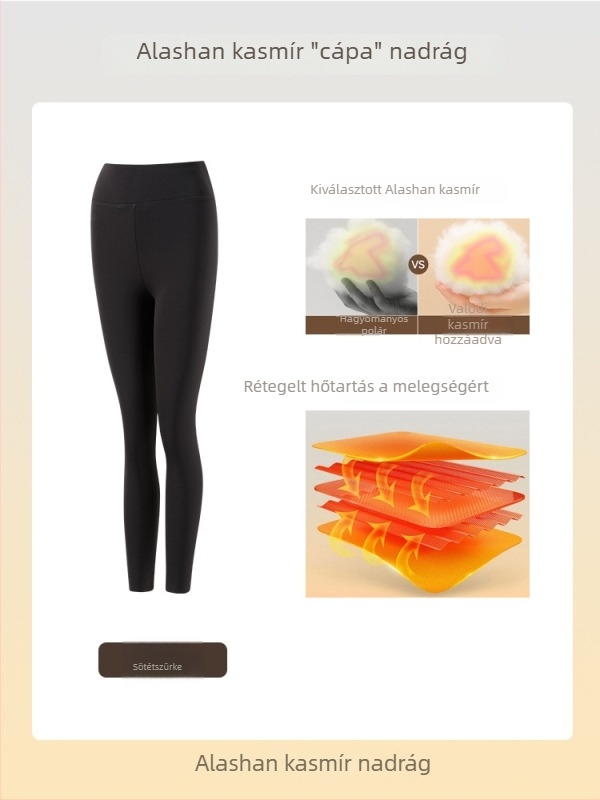 Albas kasmír leggings nőknek, őszi-téli, vastagított és bélelt, meleg jóga nadrág, magas derekú, karcsúsító hatás, 9/10 hossz