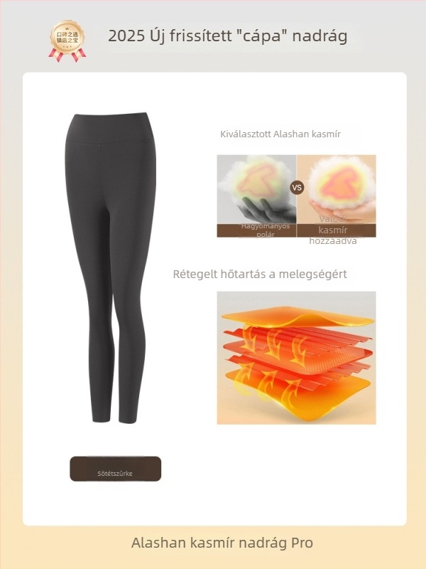 Albas kasmír leggings nőknek, őszi-téli, vastagított és bélelt, meleg jóga nadrág, magas derekú, karcsúsító hatás, 9/10 hossz