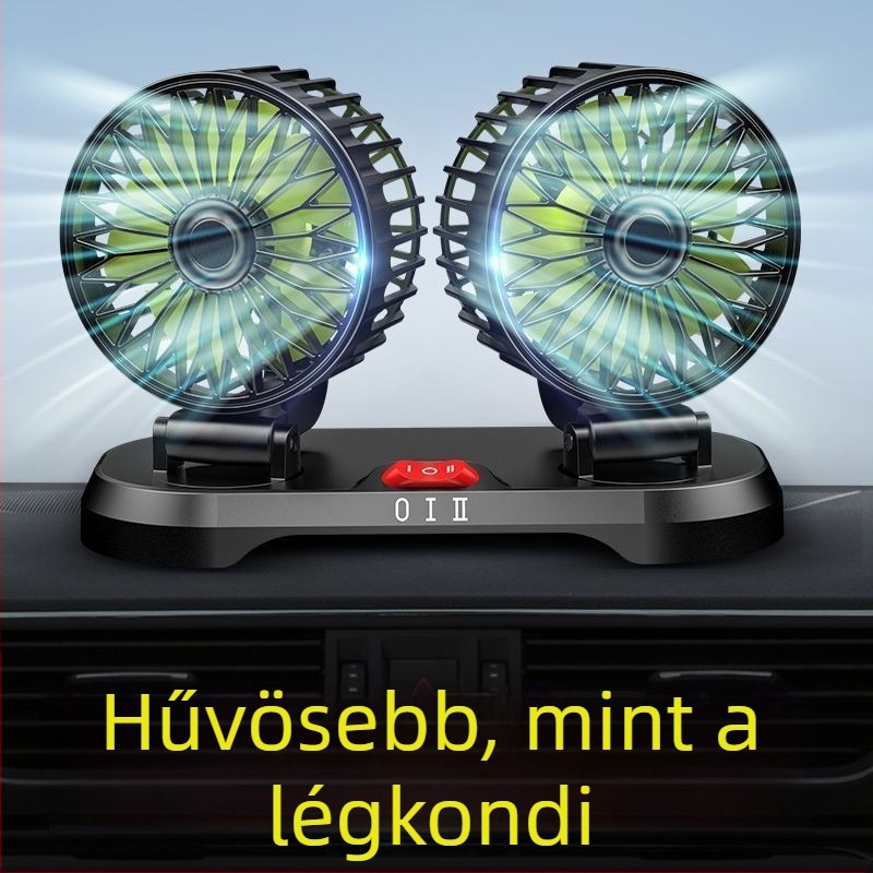 Kettős fejű autóventilátor, 12V vanokhoz, 24V teherautókhoz, USB hűtőventilátor