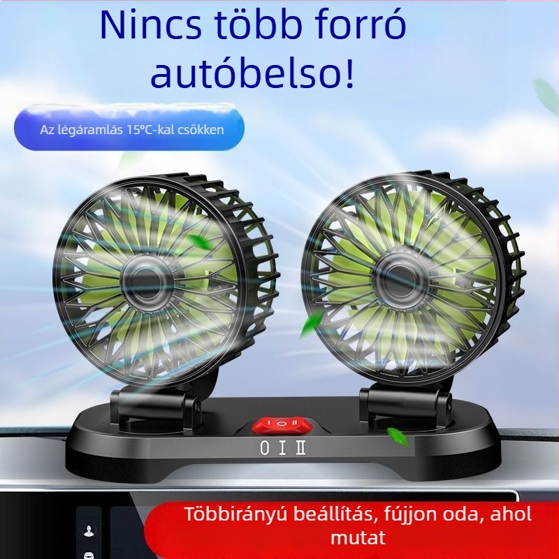 Kettős fejű autóventilátor, 12V vanokhoz, 24V teherautókhoz, USB hűtőventilátor
