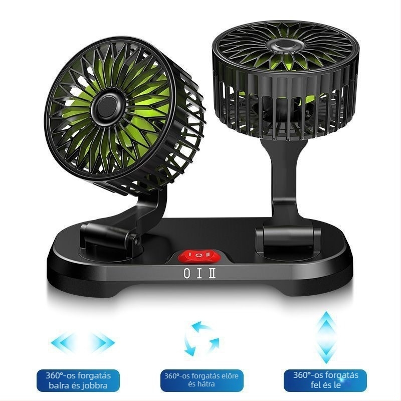 Kettős fejű autóventilátor, 12V vanokhoz, 24V teherautókhoz, USB hűtőventilátor