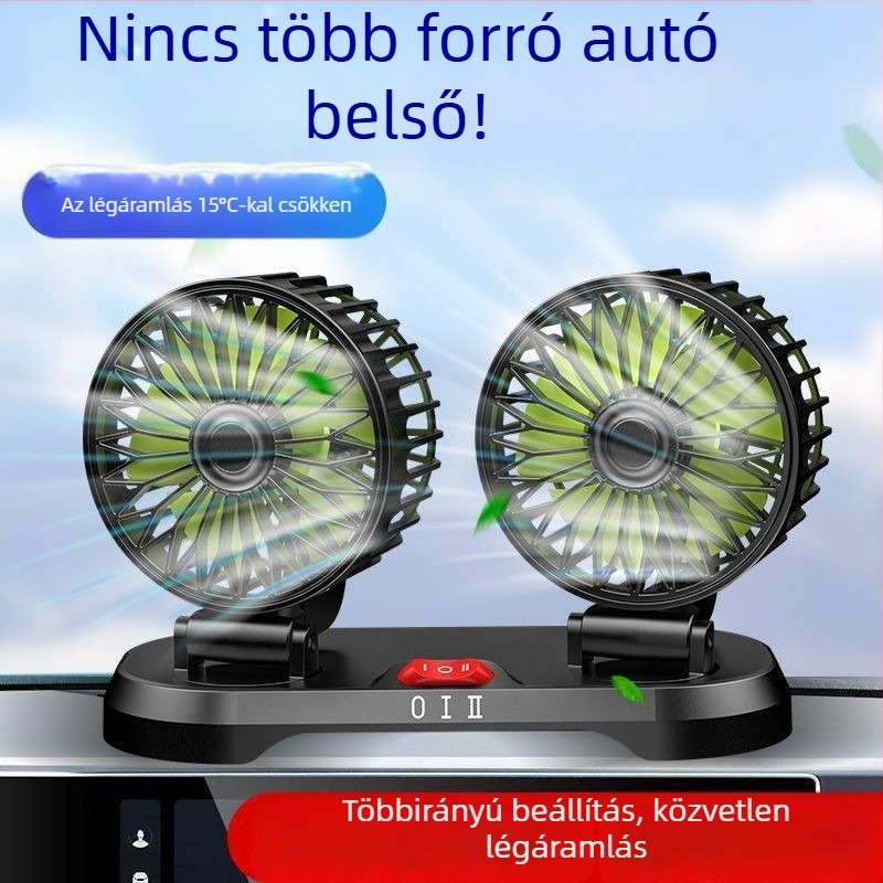 Kettős fejű autóventilátor, 12V vanokhoz, 24V teherautókhoz, USB hűtőventilátor