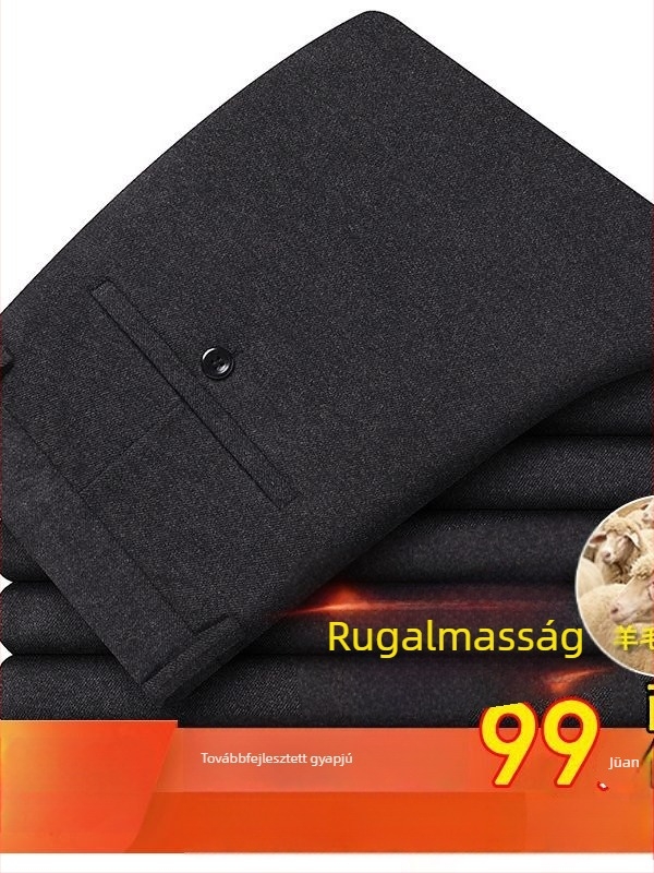 Férfi bélelt nadrág fleece bevonattal, meleg, magas derekú egyenes szabású téli nadrág