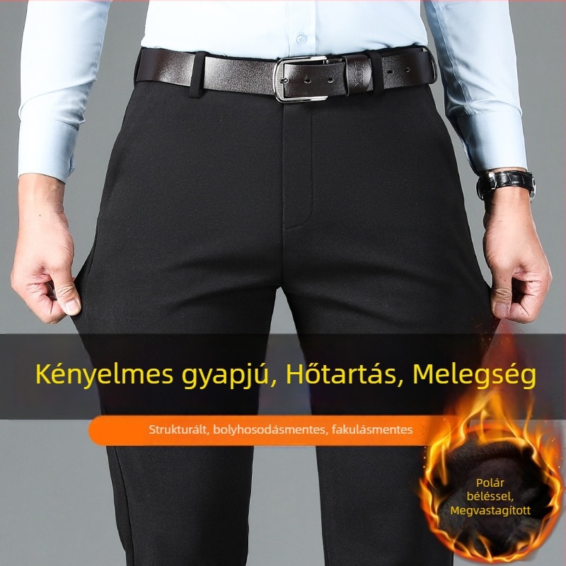 Férfi bélelt nadrág fleece bevonattal, meleg, magas derekú egyenes szabású téli nadrág