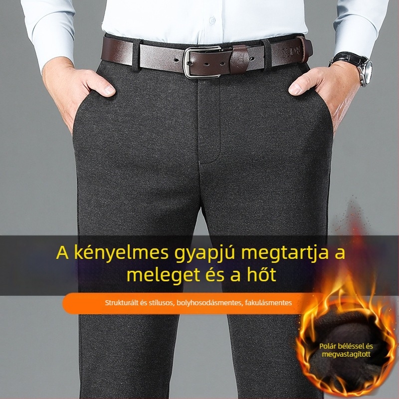 Férfi bélelt nadrág fleece bevonattal, meleg, magas derekú egyenes szabású téli nadrág