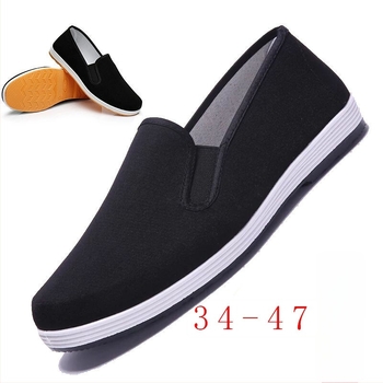Férfi slip-on vászoncipő, Old Beijing stílus, kerek orrú, felsőrész pamutvászon, műanyag talp