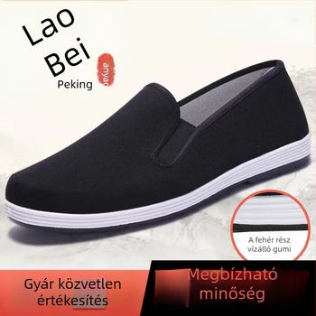 Férfi slip-on vászoncipő, Old Beijing stílus, kerek orrú, felsőrész pamutvászon, műanyag talp