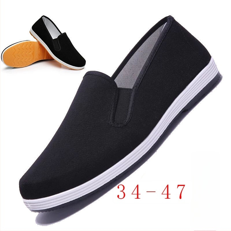 Férfi slip-on vászoncipő, Old Beijing stílus, kerek orrú, felsőrész pamutvászon, műanyag talp