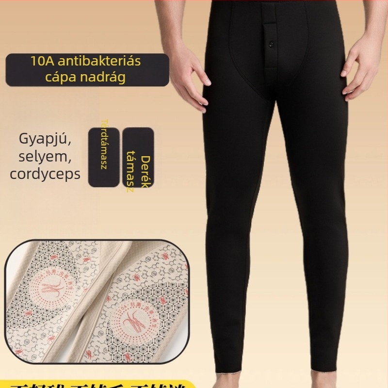 Férfiak magas derekú thermál nadrág fleece béléses, légáteresztő, testformázó, melegen tart; 100% akril szálak; egy réteg; extra vastag anyag