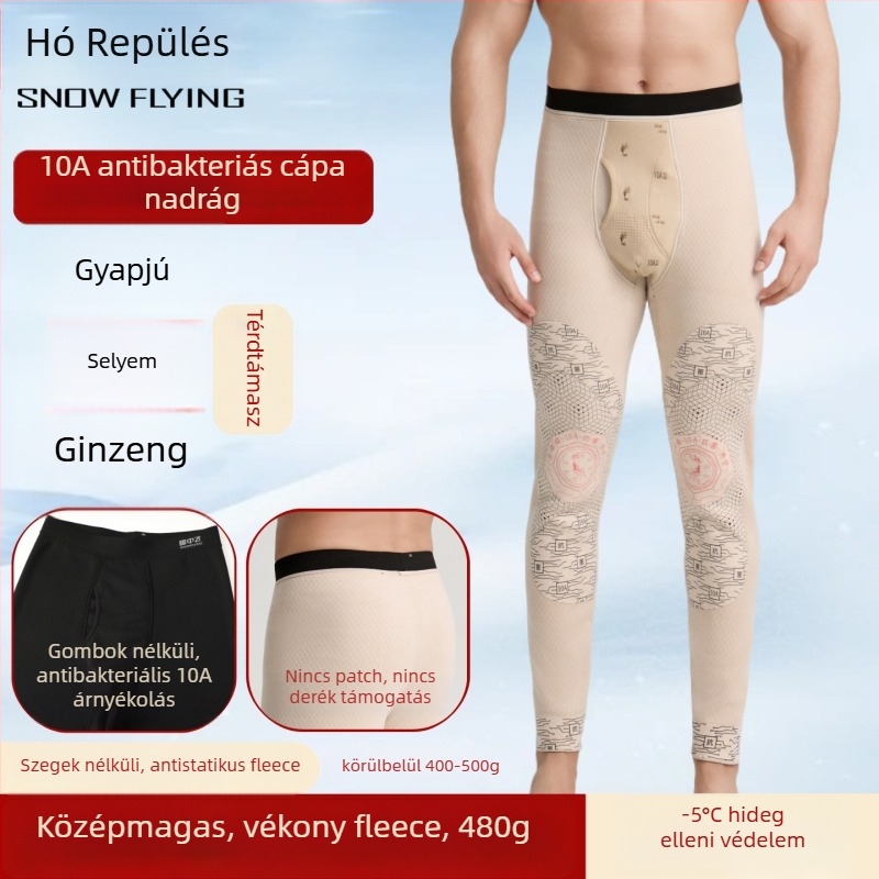 Férfiak magas derekú thermál nadrág fleece béléses, légáteresztő, testformázó, melegen tart; 100% akril szálak; egy réteg; extra vastag anyag
