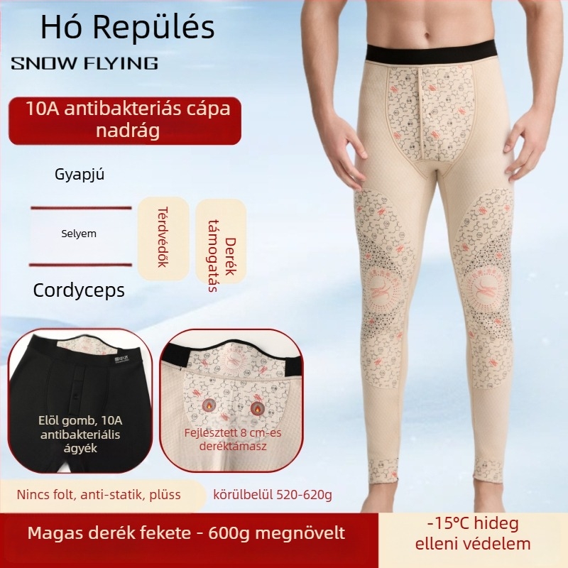 Férfiak magas derekú thermál nadrág fleece béléses, légáteresztő, testformázó, melegen tart; 100% akril szálak; egy réteg; extra vastag anyag