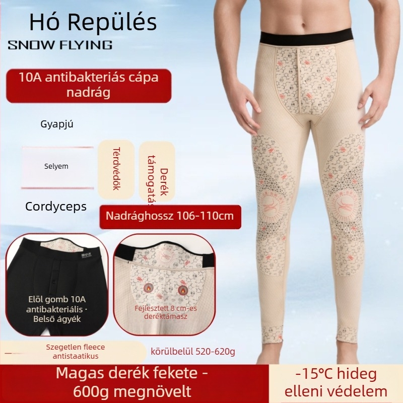 Férfiak magas derekú thermál nadrág fleece béléses, légáteresztő, testformázó, melegen tart; 100% akril szálak; egy réteg; extra vastag anyag