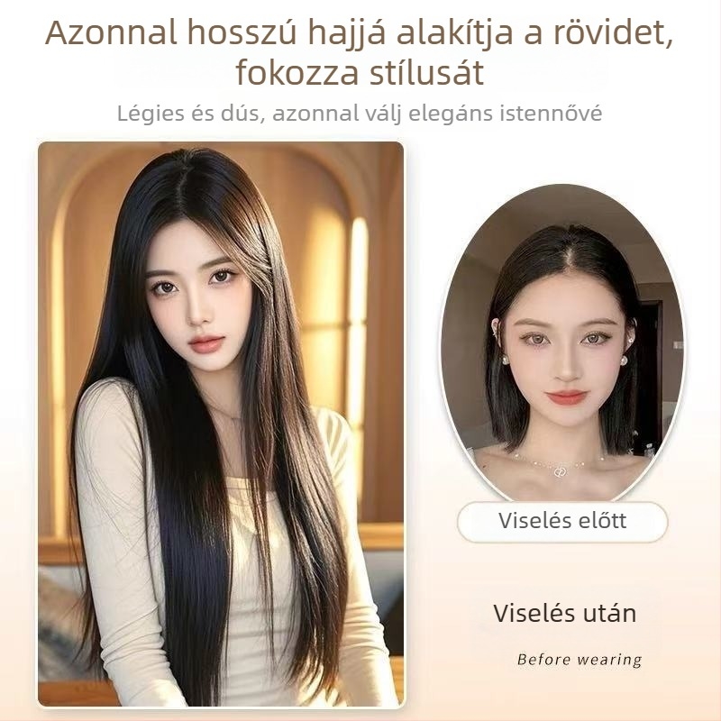 Kézzel horgolt, valódi hajból készült pótrész — egyenes, 40 cm hosszú, teljesen kézzel készített, festhető és dauerolható