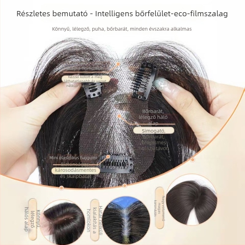 Természetes volumenű topper paróka koronai fedéséhez, valódi emberi haj, kézzel varrott, festhető és permelhető, modell Cloud Light Yarn