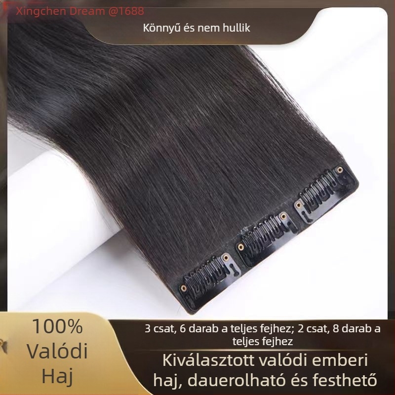 Valódi hajból készült egy darab paróka, láthatatlan rögzítéssel, női paróka emberi hajból, három sor csattal