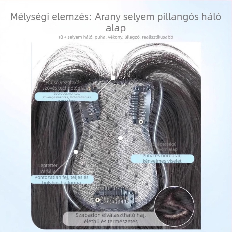 Nőknek szóló pillangó alakú hálós frufru-paróka, valódi hajból, modell 712, egyenes rész, festhető és göndöríthető