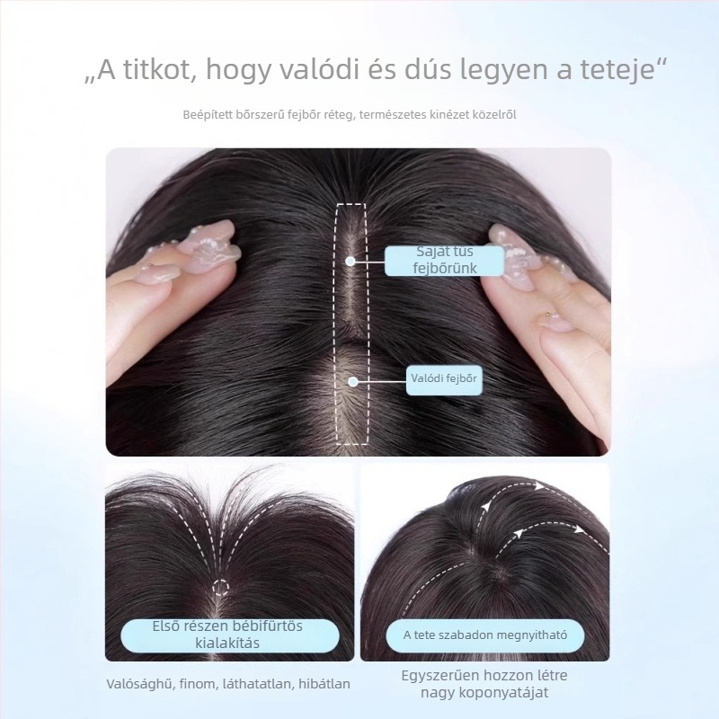 Nőknek szóló pillangó alakú hálós frufru-paróka, valódi hajból, modell 712, egyenes rész, festhető és göndöríthető