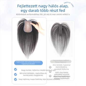 Valódi emberi hajból készült parókarész, egyenes, 25 cm hosszú, a fej tetején lévő volumen növelésére és a ősz haj fedésére; festhető és permálható; modell: kézi tűvel készült Velcro 8x11