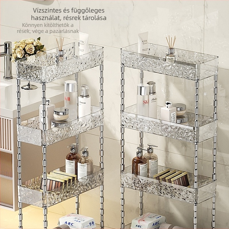 Műanyag 4‑szintes fürdőszobai tárolóállvány vécé és mosdó közötti térhez, 5 kg teherbírás