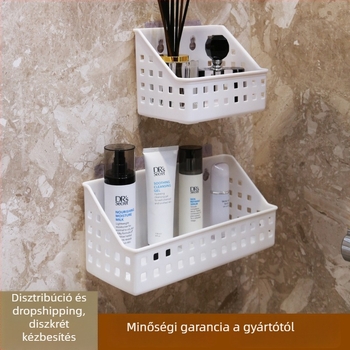 Fali fürdőszobai polc szívókoronggal, fúrás nélkül, 1 polc, műanyag, teherbírás 10 kg