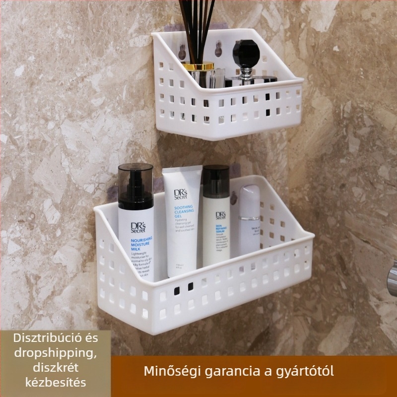 Fali fürdőszobai polc szívókoronggal, fúrás nélkül, 1 polc, műanyag, teherbírás 10 kg