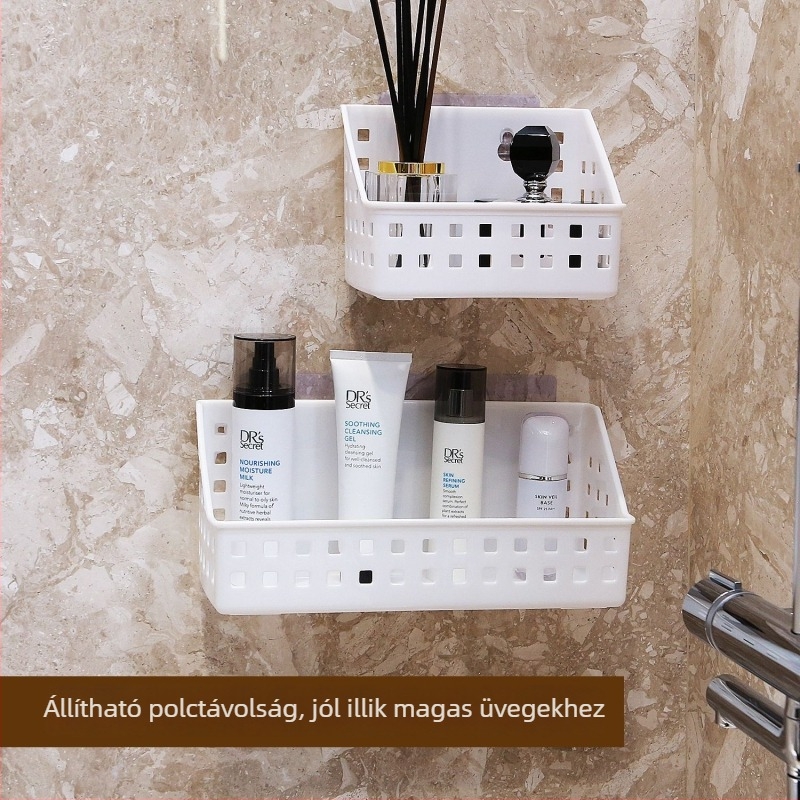 Fali fürdőszobai polc szívókoronggal, fúrás nélkül, 1 polc, műanyag, teherbírás 10 kg