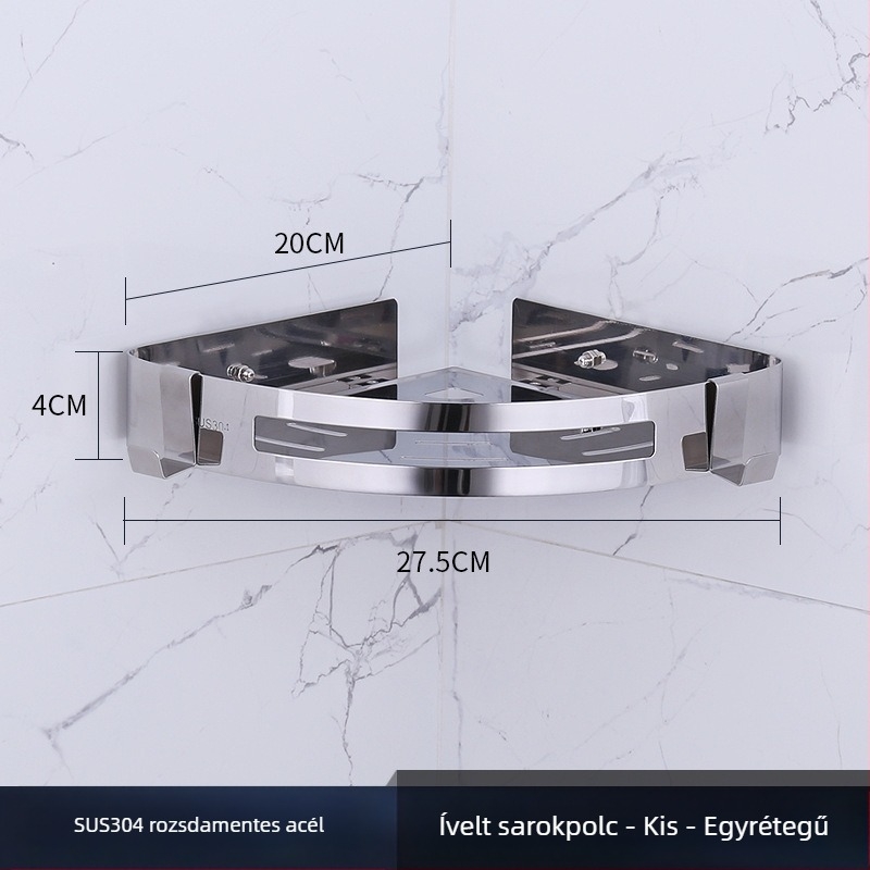 WC sarok falra szerelhető tároló, rozsdamentes acél, polírozott felület, 2 rétegű, modell 750, teherbírás 10