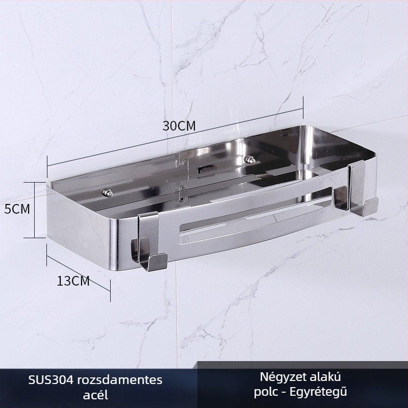 WC sarok falra szerelhető tároló, rozsdamentes acél, polírozott felület, 2 rétegű, modell 750, teherbírás 10