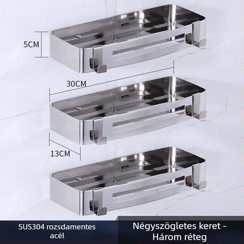 WC sarok falra szerelhető tároló, rozsdamentes acél, polírozott felület, 2 rétegű, modell 750, teherbírás 10