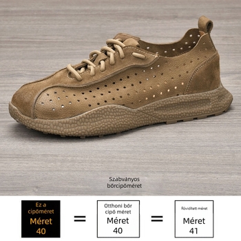 Férfiaknak szánt széles orrú mokaszín; felső rész első réteg marhabőrből; talpbetét első réteg disznó bőrből; gumitalp; csúszásmentes és légáteresztő