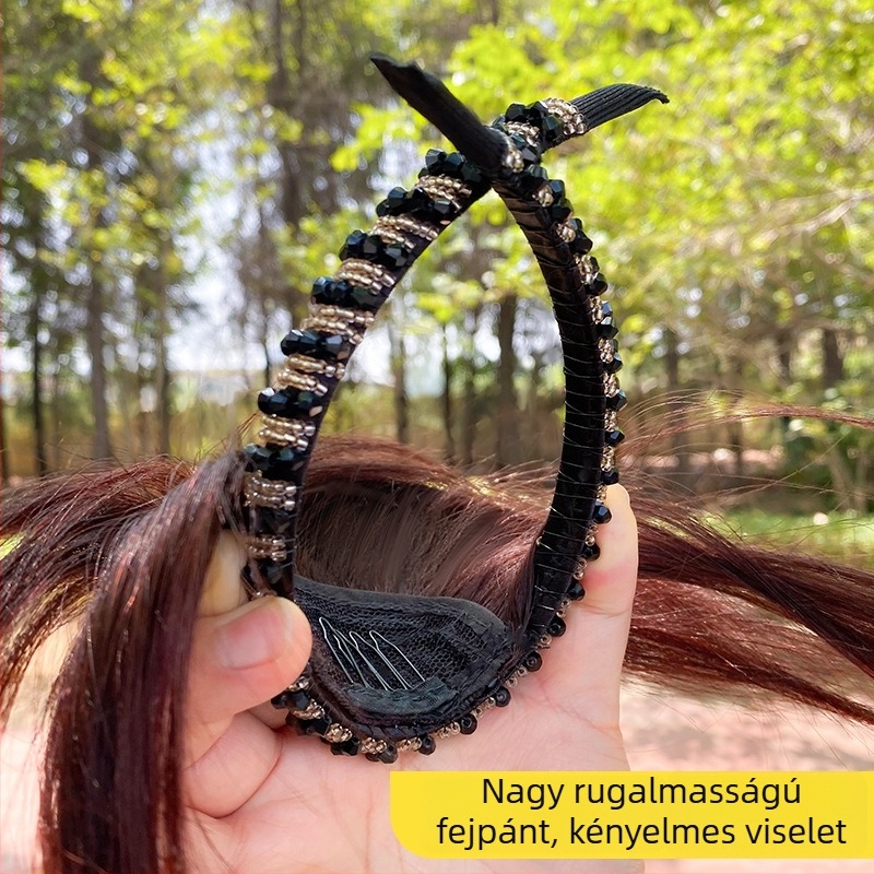 Frufruval ellátott fejkendő integrált valódi hajjal, kristályos légi frufru