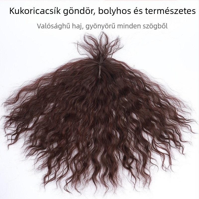 Női hajas darab, felső volumer patch, rövid göndör haj, varrat nélküli fedés, hőálló szálak, mechanikus konstrukció, modell Bym035/Bym025, Ne perm vagy festés