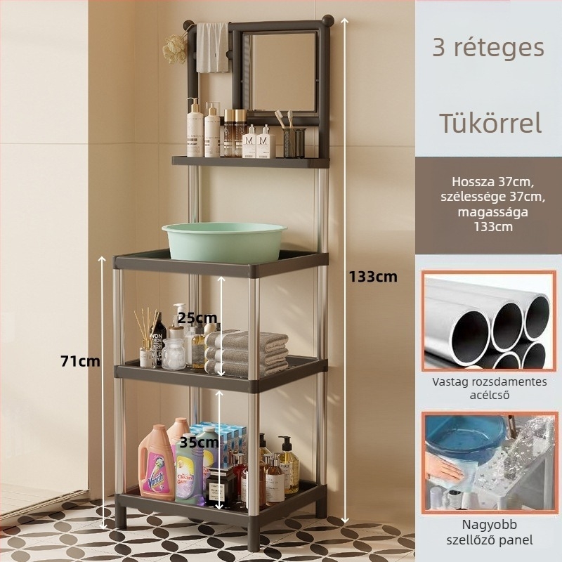 3-szintes műanyag mosdóállvány modern minimál stílusban