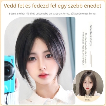Női hajtopper – koronán adjon volumen, ősz haj fedése, puha, zökkenőmentes megjelenés; Haj anyaga: Keverék selyem; Feldolgozás: Mechanizmus; Modell: HS butterfly net, középen elválasztott frufru; Frufru: egyenes vagy ferde