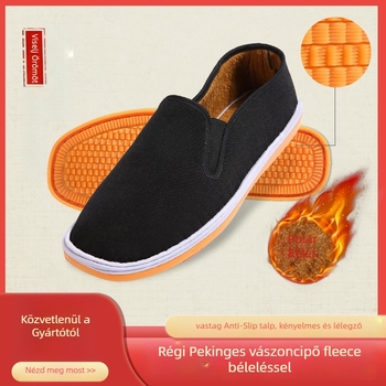 Uniszex vászoncipő elasztikus nyílással, belső műszál rövid plüss béléssel, talp marhaínból, csúszásmentes
