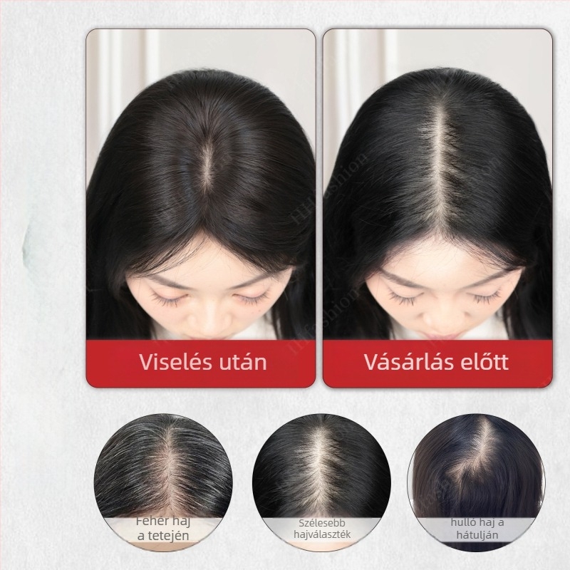 Női hajtopper valódi emberi hajból, dupla varrású tűvel, 25 cm hosszú, növeli a haj volumenét és elfedi az ősz hajat