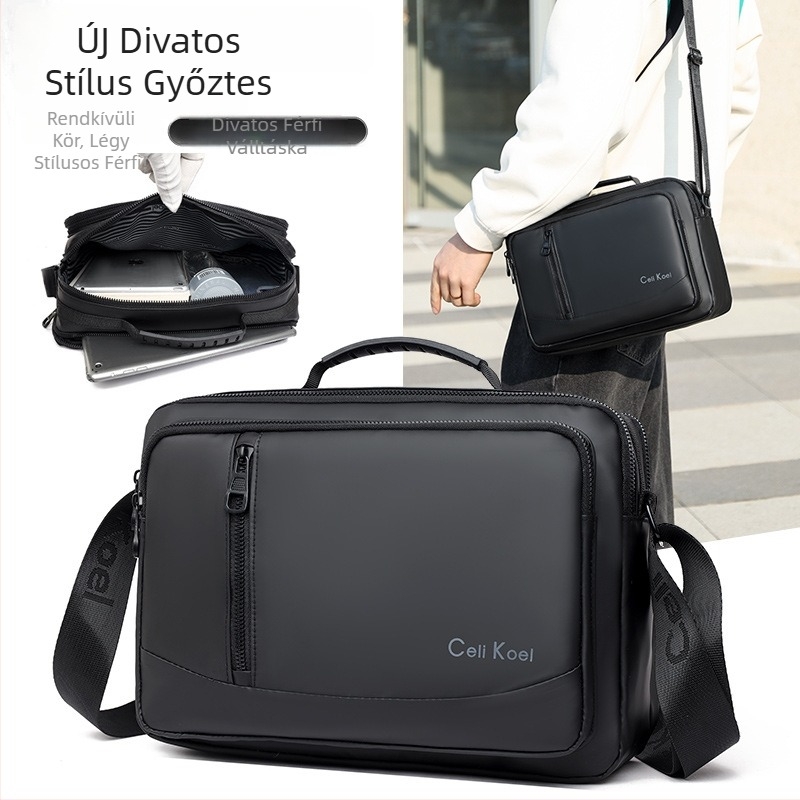 Férfi crossbody táska üzleti utazáshoz, PU anyag, vízálló, Modell 2003-28, Poliészter bélés