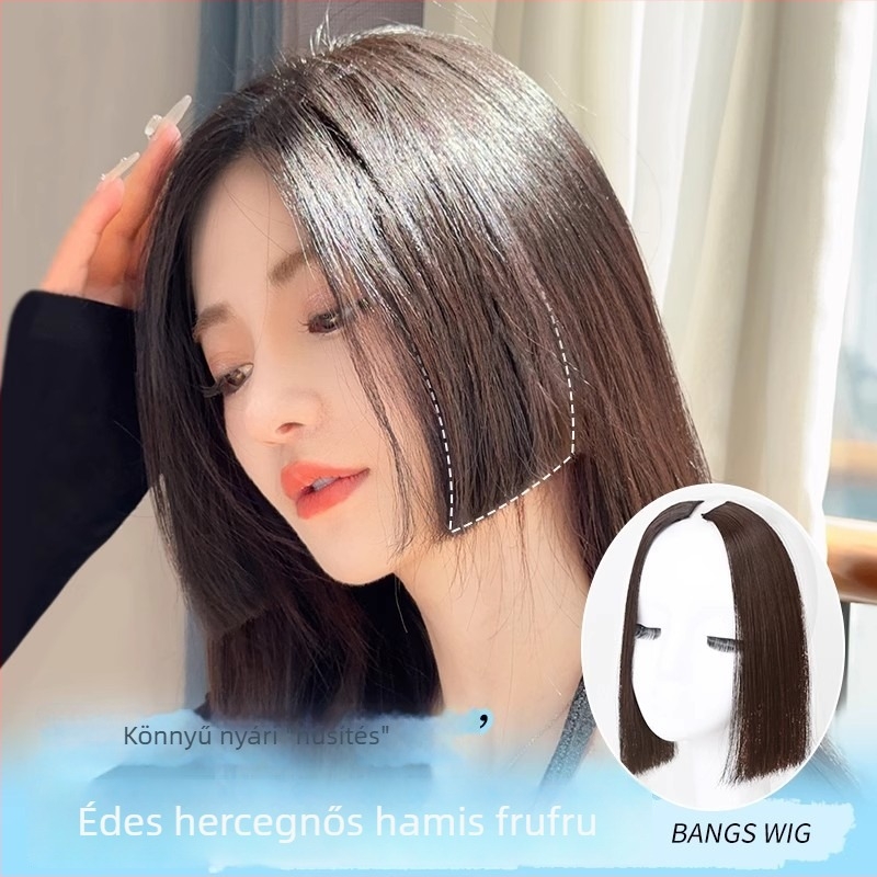 Princess-cut paróka bangs-szal, természetes hajvonal, középső rész, hajvonal módosítása, hőálló rost