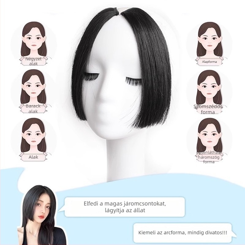 Princess-cut paróka bangs-szal, természetes hajvonal, középső rész, hajvonal módosítása, hőálló rost