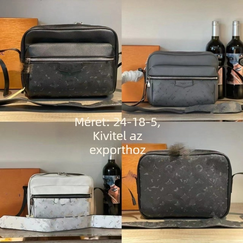 Férfi crossbody táska — valódi bőr, vízálló, betűs mintázat, vászon bélés, tavasz 2025
