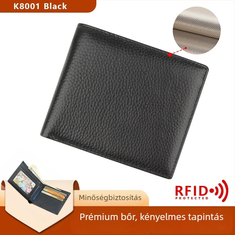 RFID-védett férfi pénztárca, első réteg bőrből, cipzáros aprópénztárcával, üzleti stílusú