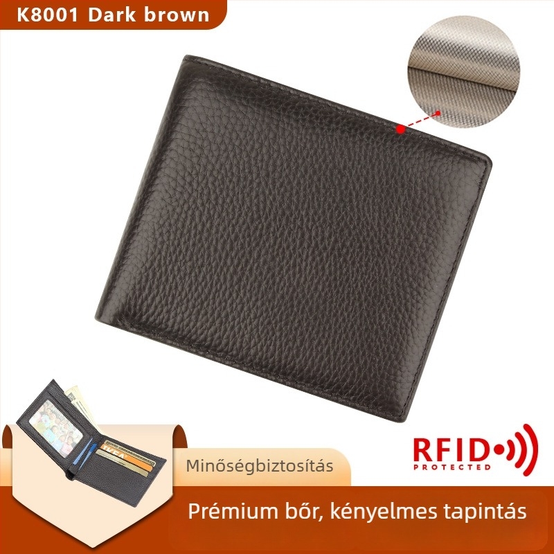 RFID-védett férfi pénztárca, első réteg bőrből, cipzáros aprópénztárcával, üzleti stílusú