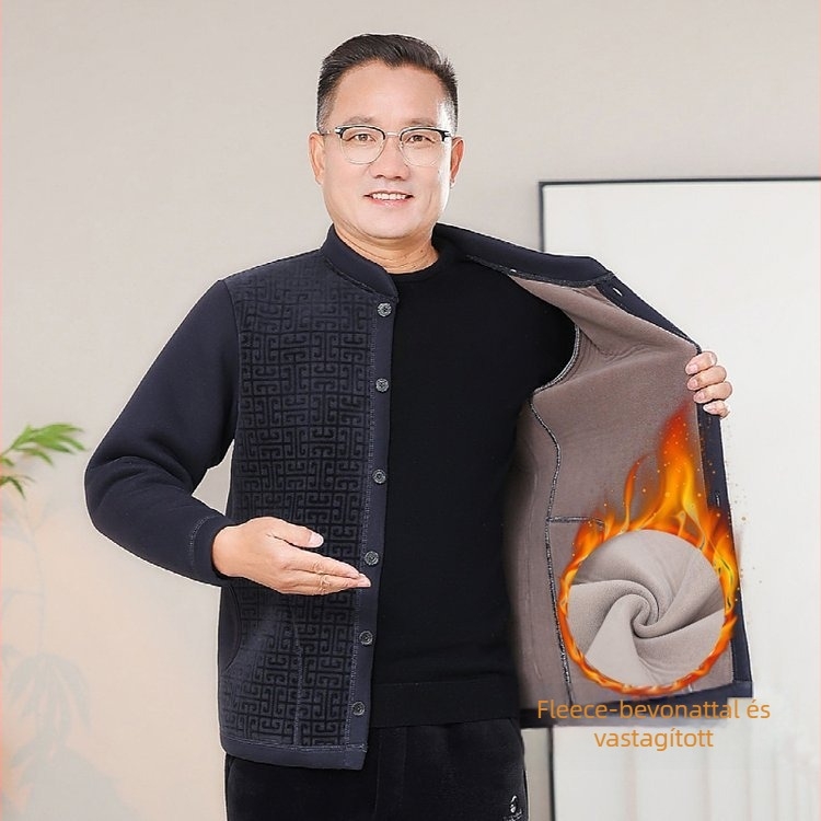 Idősebb férfiak számára pamut kabát téli, bő szabás, egysoros záródás, vastag bélés poliészterrel