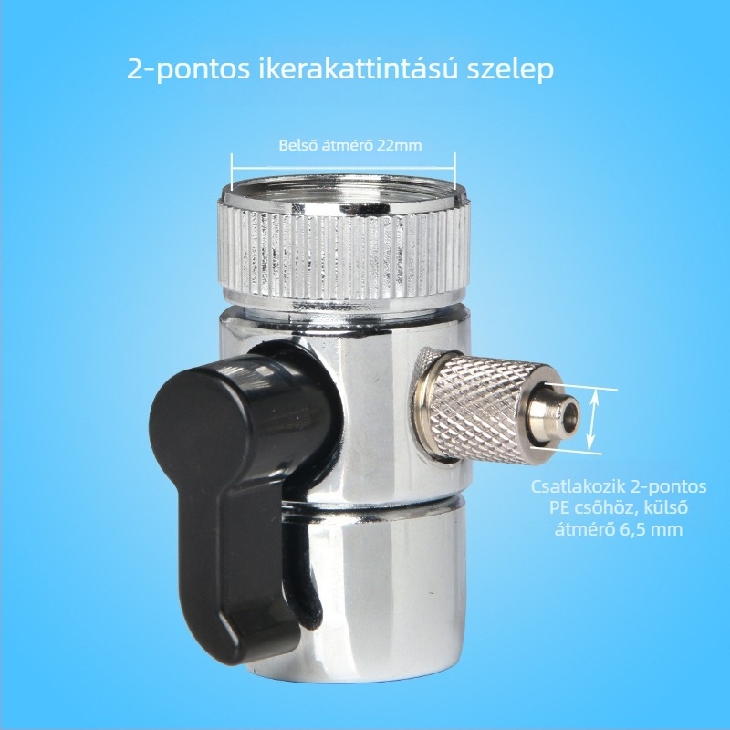 Csaptelehez való víztisztító csatlakozó adapterrel és vízszétválasztóval, csőátmérők 4–2 és 1/2–1/4 hüvelyk