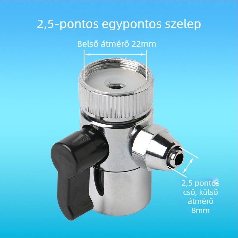 Csaptelehez való víztisztító csatlakozó adapterrel és vízszétválasztóval, csőátmérők 4–2 és 1/2–1/4 hüvelyk
