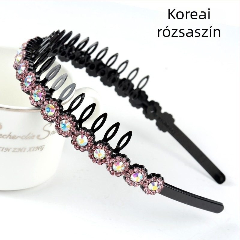 Női hajpánt strasszkövekkel, kézzel készített, koreai stílusú, fogazott, csúszásmentes hajkiegészítő az arctisztításhoz