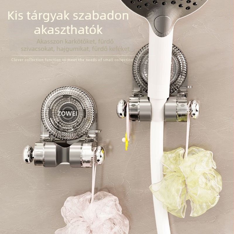 Zuhanyfej tartó vákuumos rögzítéssel – fúrás nélkül, állítható, ABS anyagú, injekciós öntésből, függő szerelés