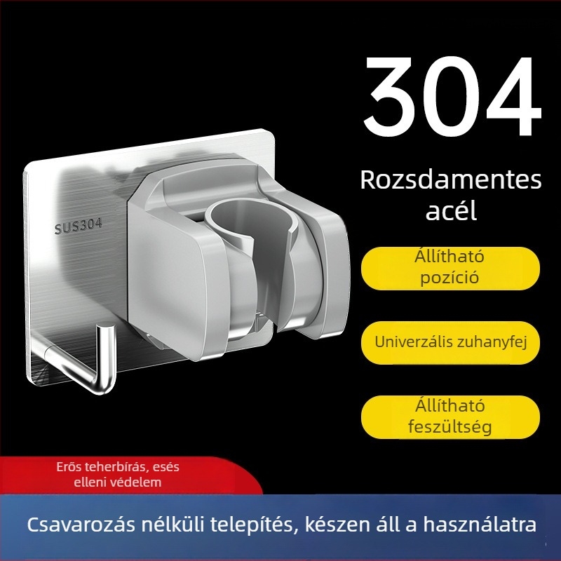 Zuhanyfej tartó, fúrás nélküli szerelés, modell 001, rozsdamentes acél, többszintű állítás